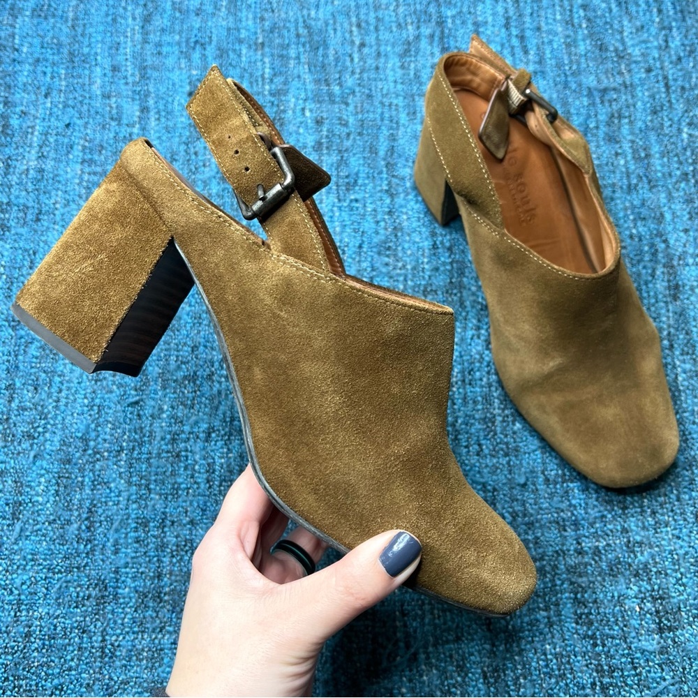 Gentle Souls Tami Slingback Mules in Walnut Suede